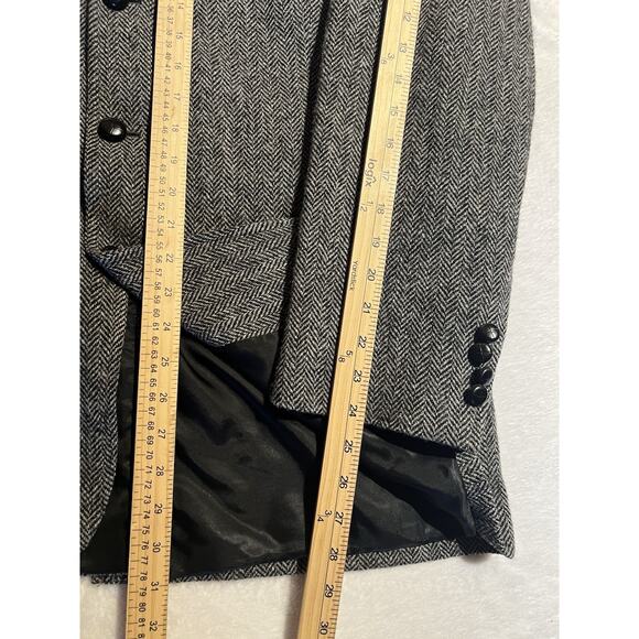 Harris Tweed x Jos A Bank 44R Black White Herringbone Sport Coat Blazer 3/2 Roll - Picture 13 of 14
